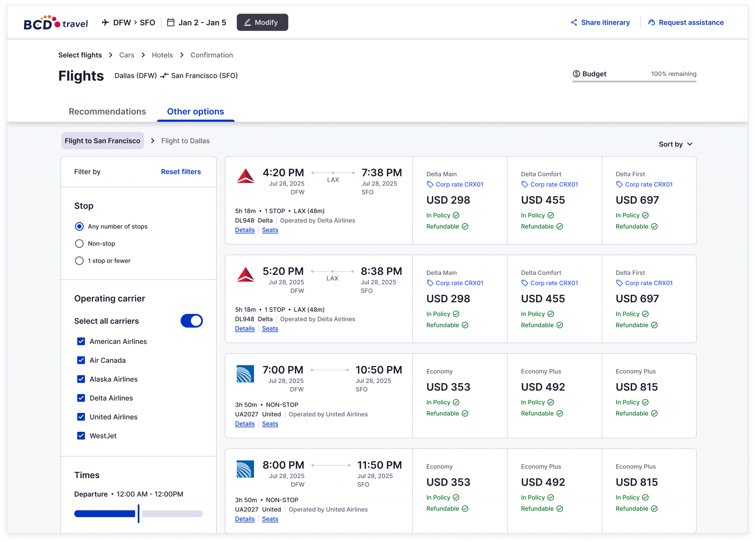 BCD AMGiNE JENi flight options